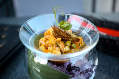 Close-up of meal served on table