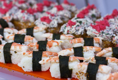 Close-up of sushi in tray