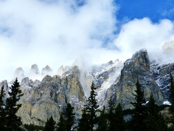 Low angle view of snow covered mountain