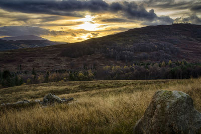 Scenic view of landscape against sky during sunset