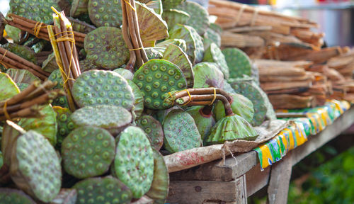 Lotus pods at market for sale