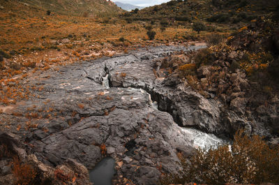 Water flowing through rocks