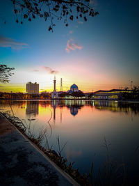 Scenic view of lake against sky during sunset