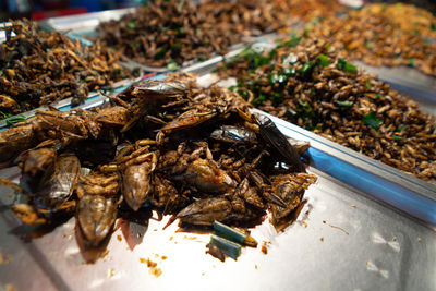 High angle view of food for sale at market stall