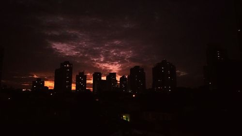 View of city lit up at night