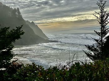 Scenic view of sea against sky during sunset