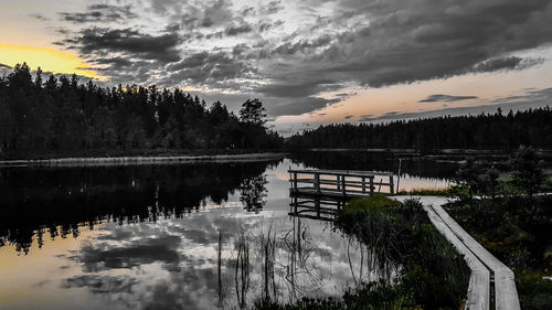 Scenic view of lake against sky during sunset