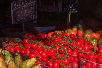 Close-up of tomatoes for sale at market stall
