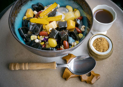 High angle view of food on table