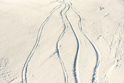 High angle view of snow covered land