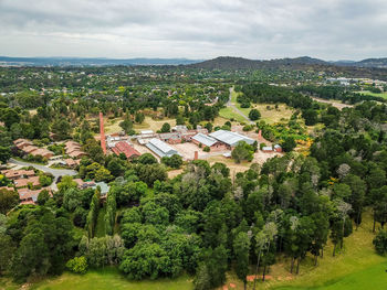 High angle view of townscape against sky