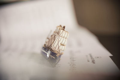 High angle view of text on book on table