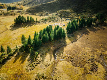 Aerial image of alpine highlands in autumn, nassfeld in sportgastein, salzburg, austria