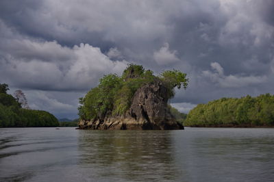 Scenic view of sea against cloudy sky