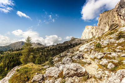 Low angle view of rocks against sky