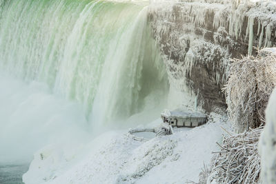 Scenic view of waves breaking by sea