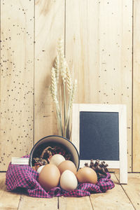 Potted plant in bowl on table