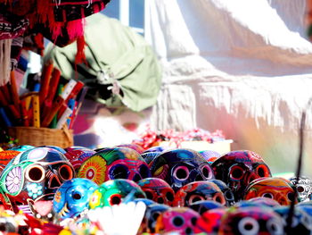 Close-up of multi colored lanterns