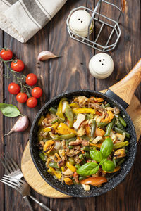 High angle view of food on table