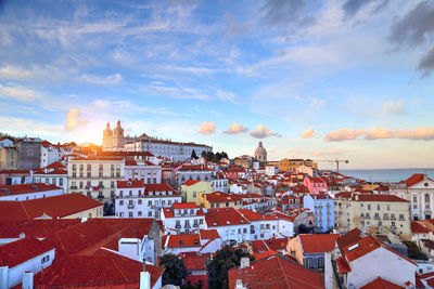 High angle view of townscape against sky