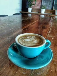 High angle view of coffee on table