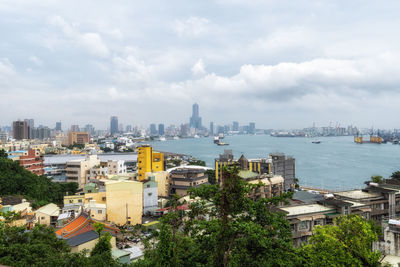 High angle view of buildings in city