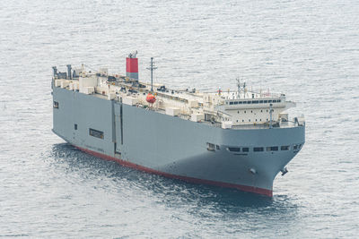 High angle view of ship sailing on sea