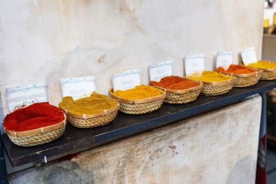 High angle view of various food on table