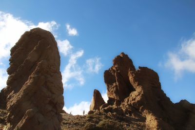 Low angle view of rock formations against sky