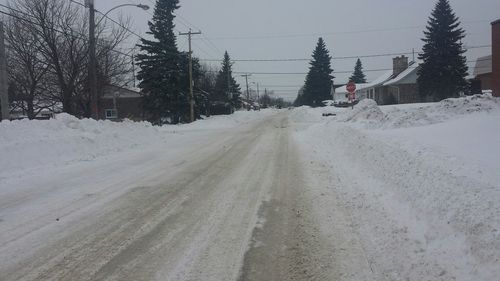 Road passing through snow covered landscape