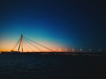 Bridge over river at dusk