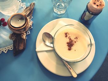 High angle view of coffee on table