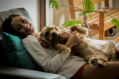 Portrait of woman with dog