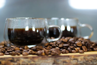 Close-up of coffee beans on table