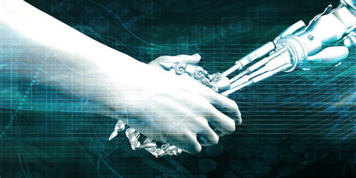 Digital composite image of man and woman swimming in pool