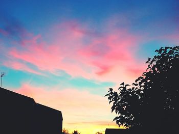 Low angle view of silhouette trees against sky at sunset