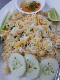 High angle view of food served in plate