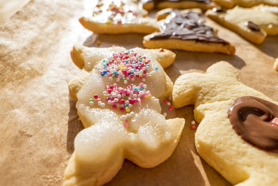 High angle view of cookies