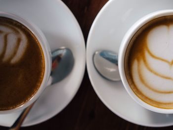 High angle view of cappuccino on table