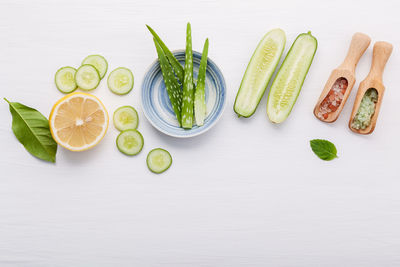 High angle view of vegetables on white background