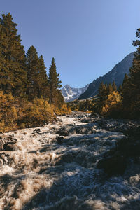 Scenic view of waterfall against clear sky