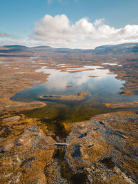 Aerial view of lake against sky