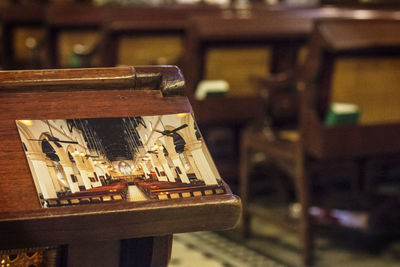 Close-up of photograph on table