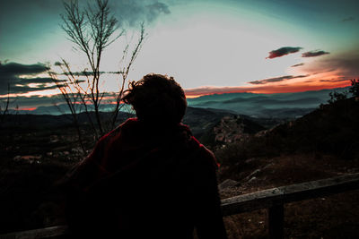 Rear view of man on landscape against sky