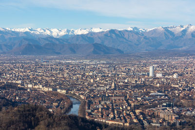 Aerial view of townscape against sky turin torino italy. juvemerda
