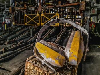 Yellow headphones in abandoned mine