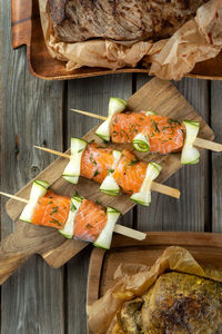 High angle view of food on cutting board