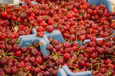 Full frame shot of cherries for sale at market stall