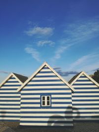 Low angle view of building against blue sky