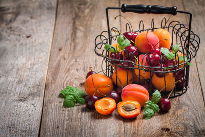 High angle view of fruits on table